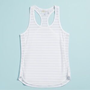 Zella Racerback Athletic Tank White Semi Sheer Stripe Size L